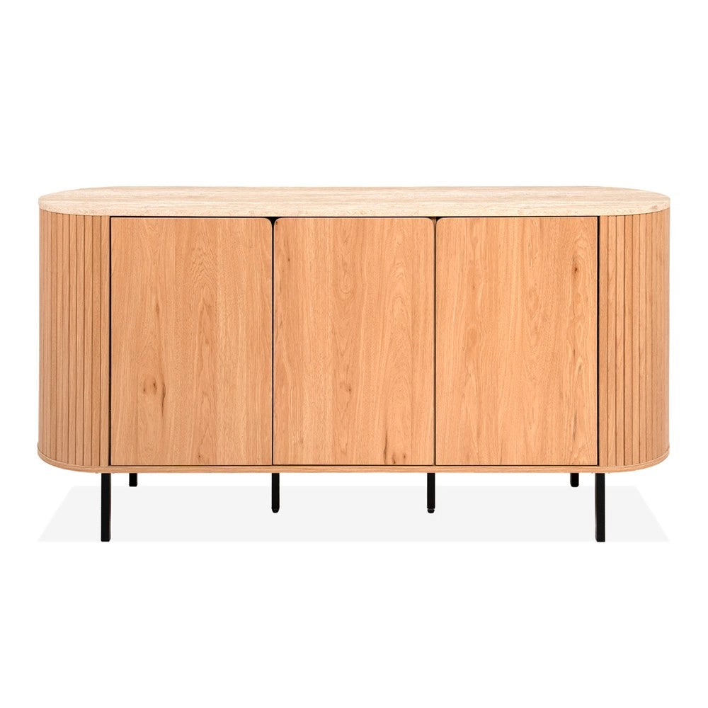 Madia Fabia51A colore rovere oak con top effetto travertino e laterali listellati 160 cm