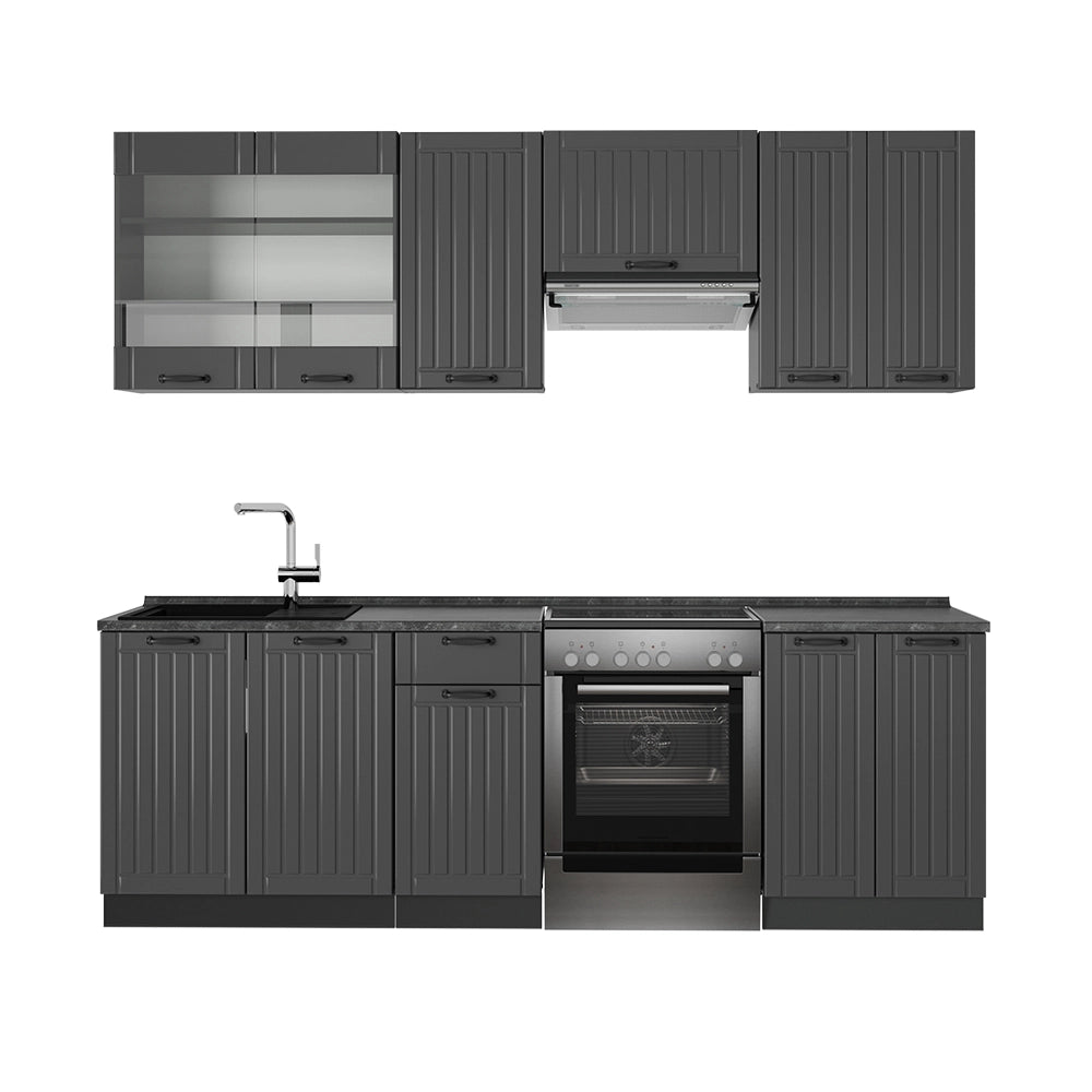 Cucina componibile Fame-Line Grigio scuro/Antracite 240 cm, PL Antracite Vicco