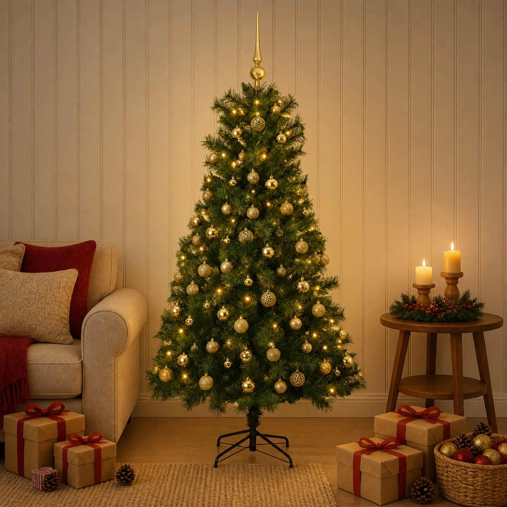 Albero di Natale artificiale con rami snodati e palline 150 cm 3465742