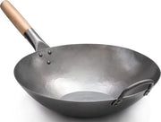 Wok a Platte Bodem in Carbon Staal - Manico in Legno e Acciaio - 355 cm di Piatto