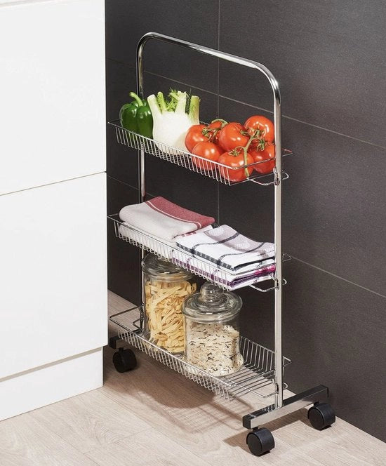 Carrello da cucina in metallo, 77 x 46 x 22 cm, 3 assali, carrello da cucina, carrello per raccogliere, carrello supplementare, carrello rotante