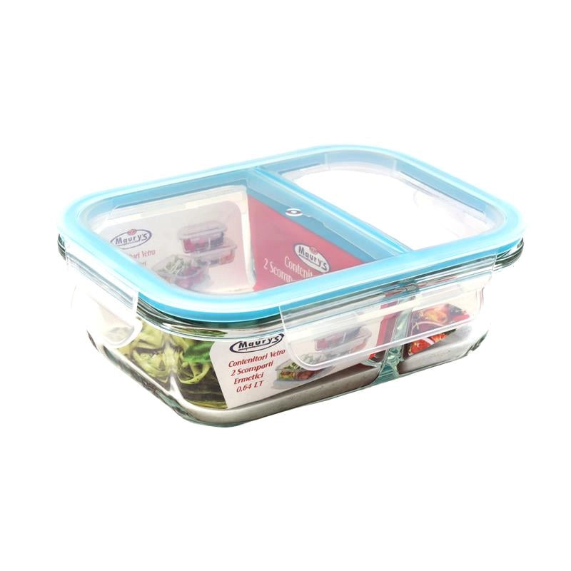 KIT SET 2 PZ MAURY'S CONTENITORE IN VETRO 2 SCOMPARTI ERMETICI 0,64 LT