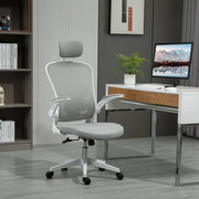 Sedia da ufficio ergonomica con poggiatesta e supporto lombare in plastica grigia 65 × 64 × 114-122 cm