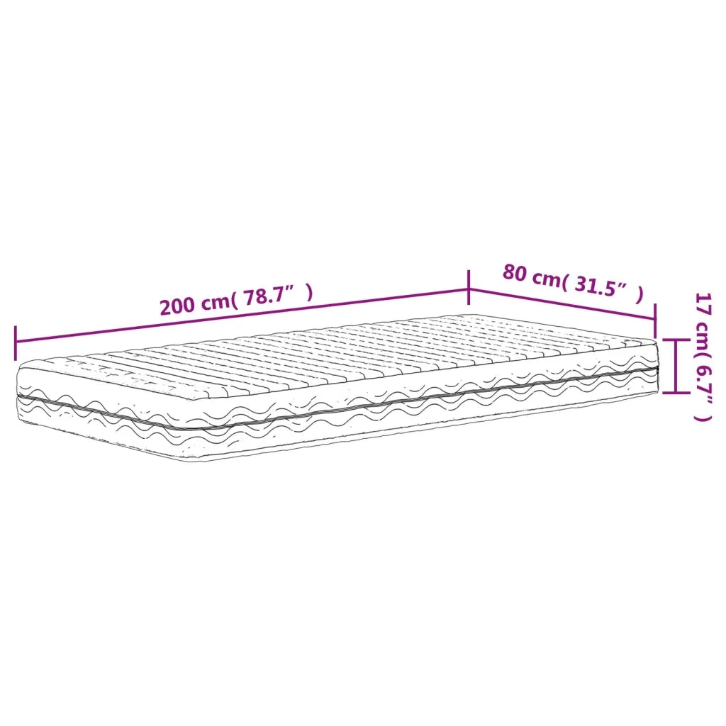 Materasso in Schiuma-Materasso per Letto Bianco 80x200 cm Durezza H2 H3