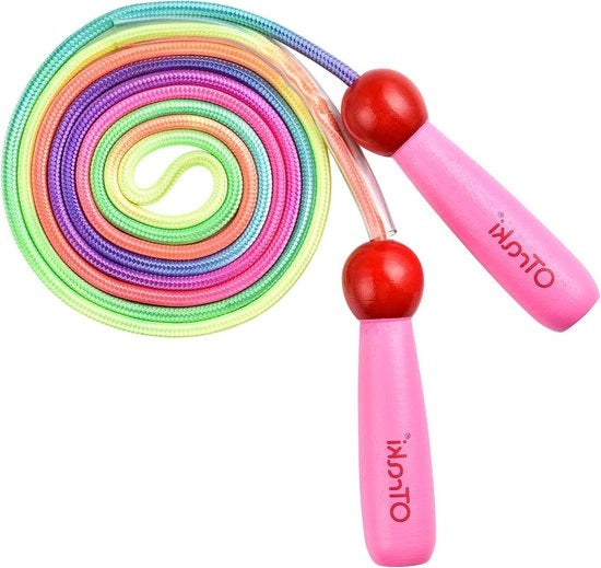 Touw per bambini - Saltare con la fune per bambini - Regolabile - Manico in legno - Ragazze - Ragazzi - Esercizio - Rosa - 25 m