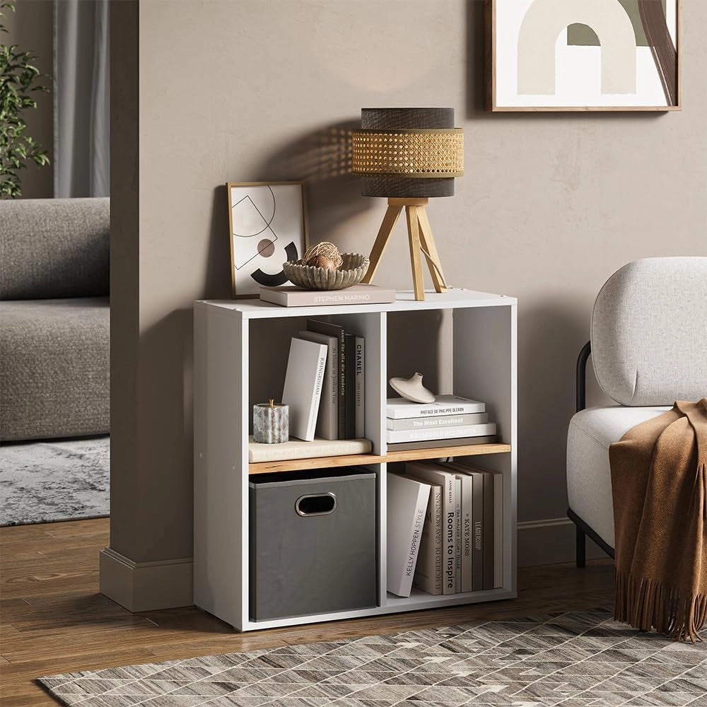 Scaffale Tetra, Rovere bianco/dorato, 72 x 72.6 cm, per la conservazione e l’esposizione di libri o scatole decorative