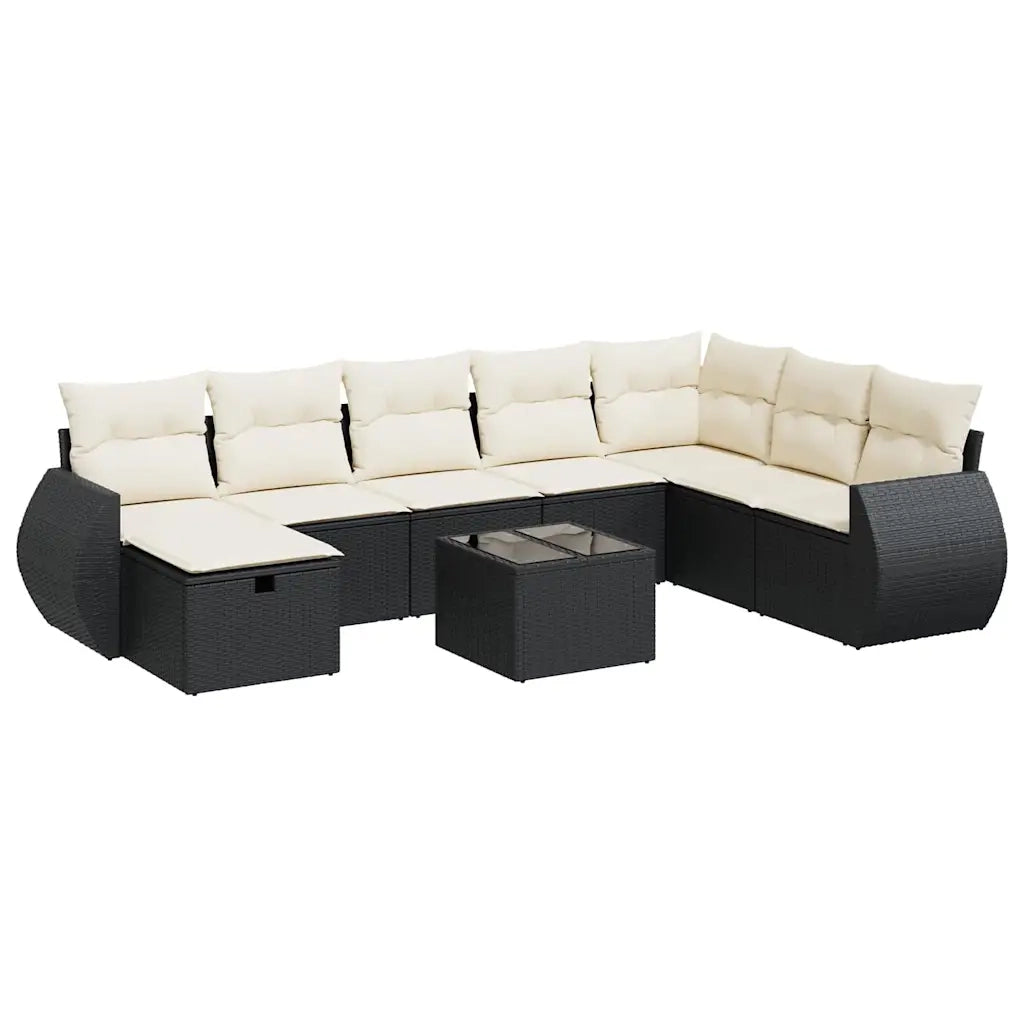 Set Divani da Giardino 9 pz con Cuscini Nero in Polyrattan 3325642