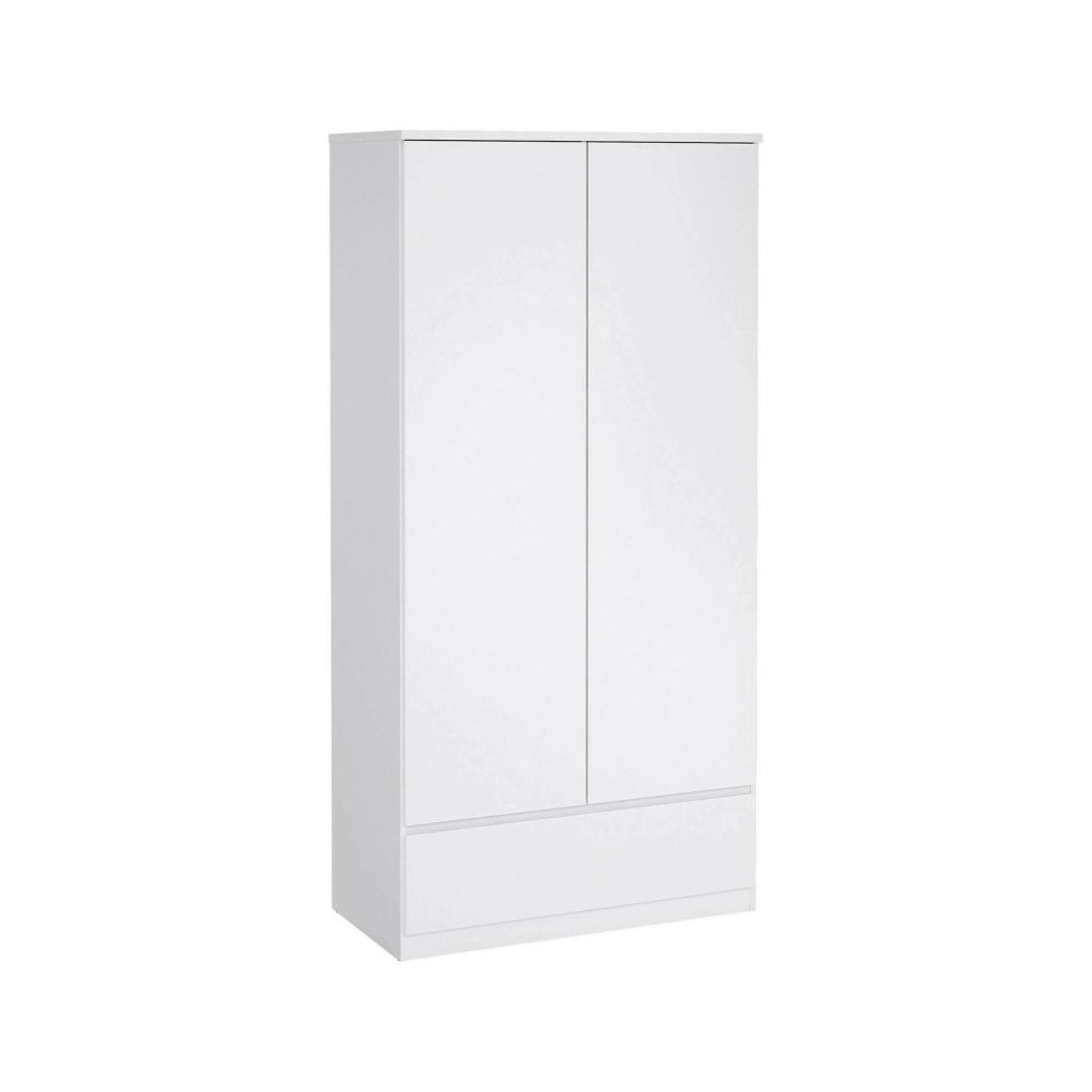 Guardaroba 2 ante Kab, Mobile camera da letto, Cabina armadio portabiti, Armadio appendiabiti, 99x50 h201 cm, Bianco lucido