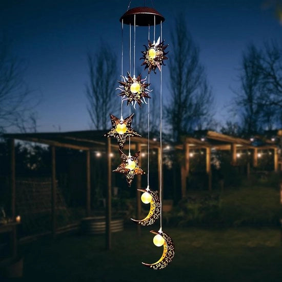 Orologio solare con luna stella, lampada solare per esterno, lampada LED acqua resistente, decorazione luminosa per giardino, balcone e terrazzo