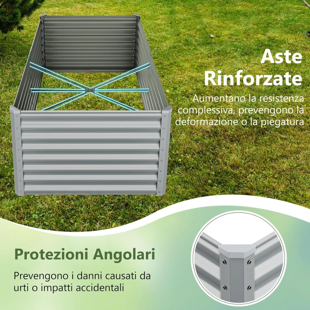 Letto da Giardino Rialzato in Metallo, Orto Rialzato con Design a Fondo Aperto, Protettori d'Angolo Rinforzati, Aiuola Rialzata da Esterno per Verdure, Fiori e Erbe Aromatiche (Grigio)