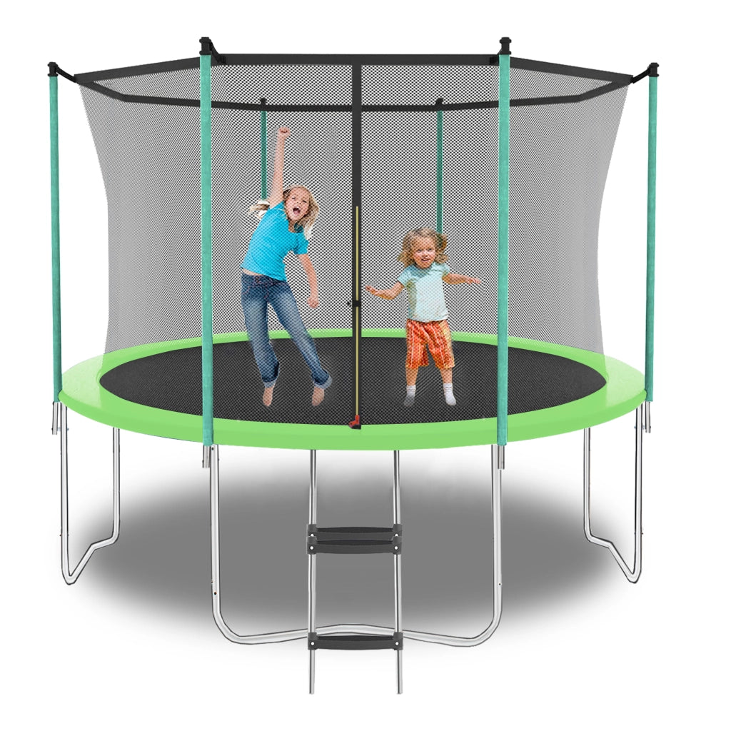 TRAMPOLINO da esterno e interno 243,84 x 243,84 cm Verde con rete di sicurezza e scala