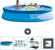 Piscina Rond Opblaasbar Easy Set - 396 x 84 cm - Blu - Inclusa Copertura - Kit Manutenzione - Pomp Filtro Piscina - Paving Piscina