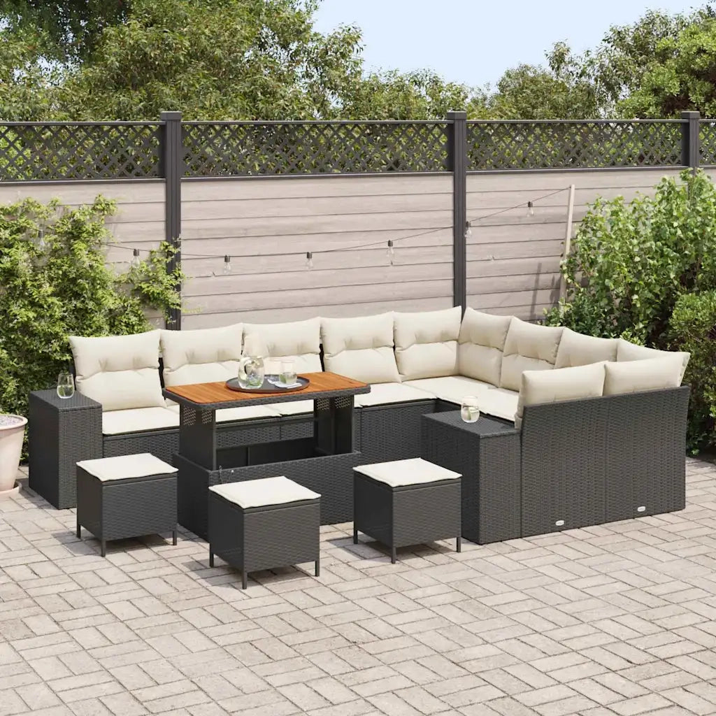 Set Divano da Giardino con cuscino 13 pcs Nero polyrattan