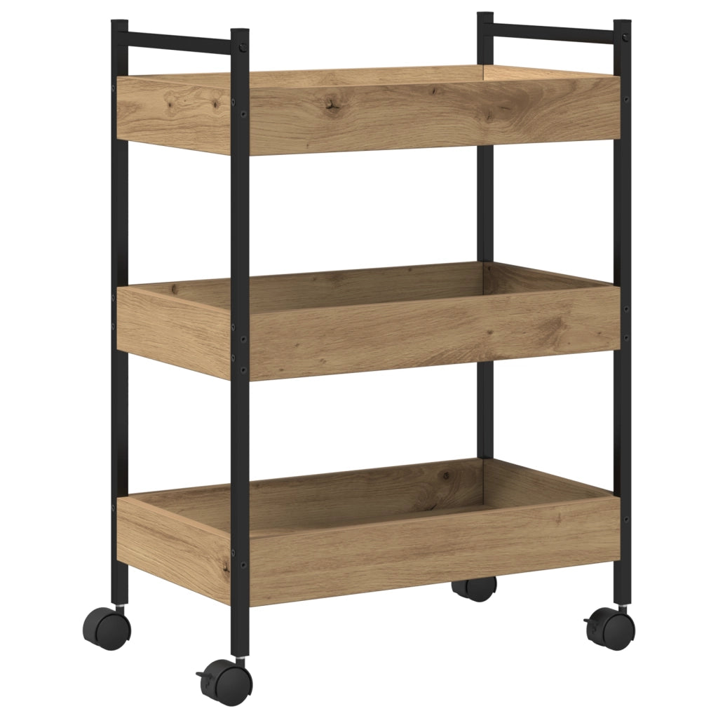 Carrello da Cucina  Rovere Artigianale 50x30x70 cm Legno Ingegnerizzato
