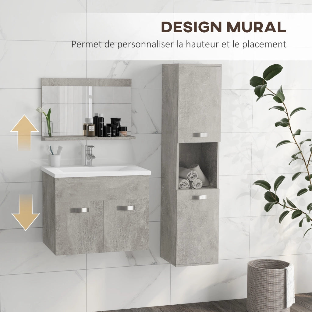 Set Bagno 4 Pezzi ¨C zephmum ¨C Grigio con Specchio e Mobile Sospeso