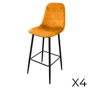 Set di 4 sgabelli LOLY, seduta e schienale in velluto giallo, struttura in metallo nero.