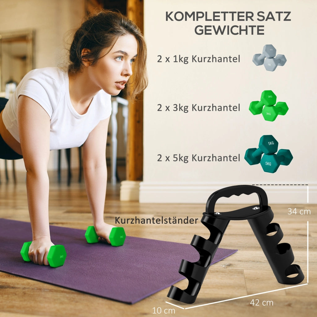 Set di manubri con rastrelliera ¨C zephmum ¨C 2x1kg, 2x3kg, 2x5kg