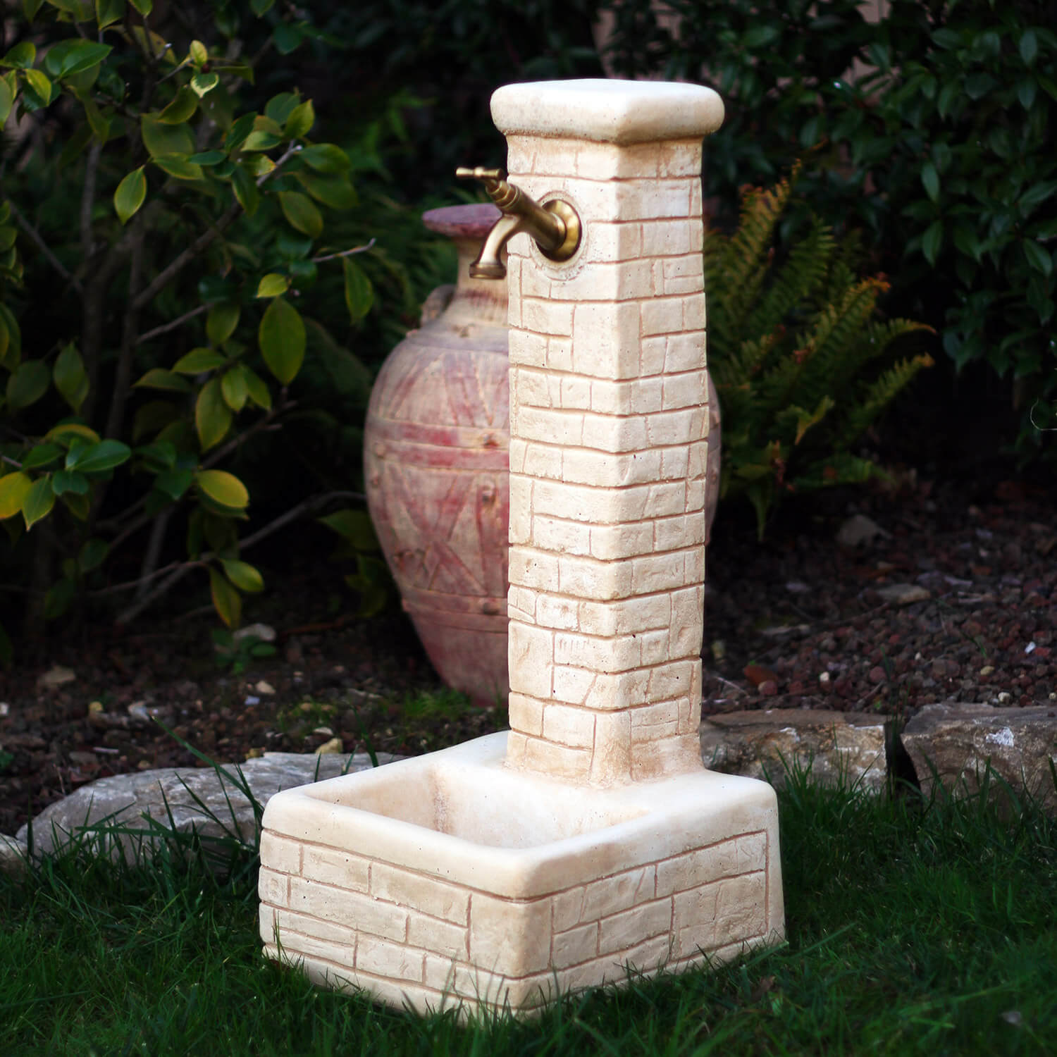 Fontana da Giardino Senza Rubinetto in Cemento Granulato di Marmo Iglesias Nocciola