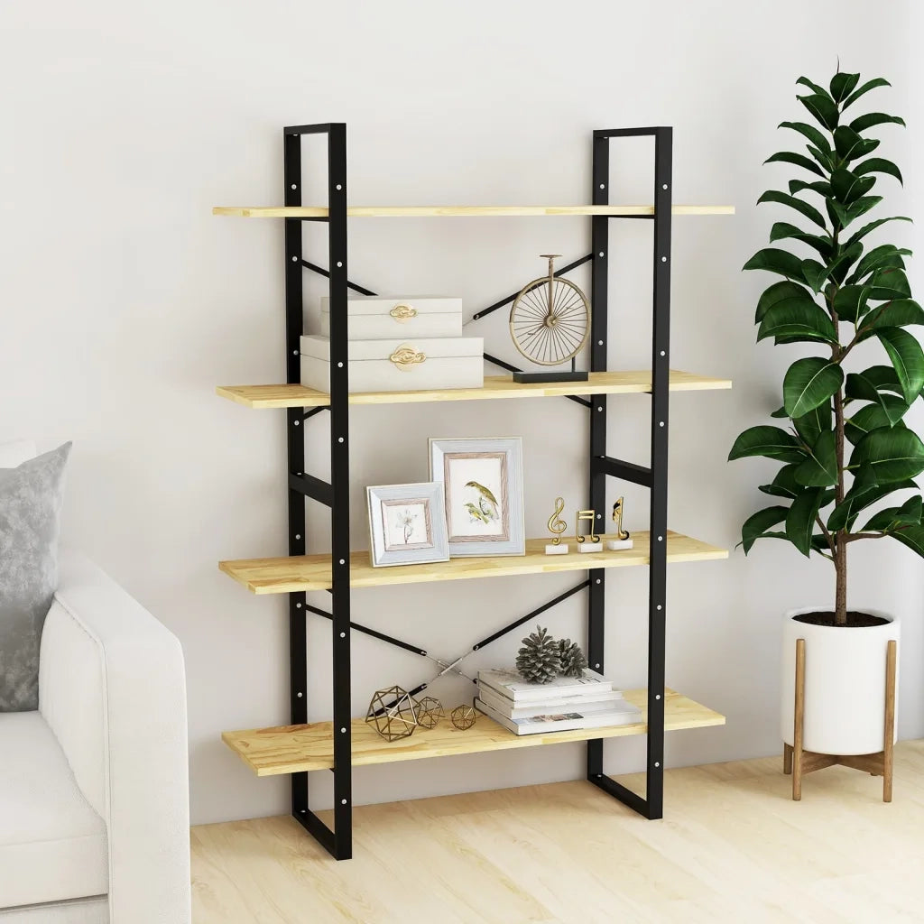Libreria a 4 Ripiani-Scaffale per Libri-Mobile di Stoccaggio 100x30x140 cm in Legno Massello di Pino