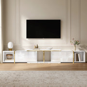 Mobile TV estensibile 275x35x37 cm bianco con frontali lucidi e bordi oro