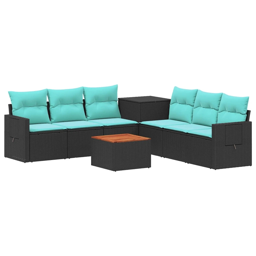 Set di divani 8 pz Nero e Blu Rattan sintetico e Acciaio 3448376