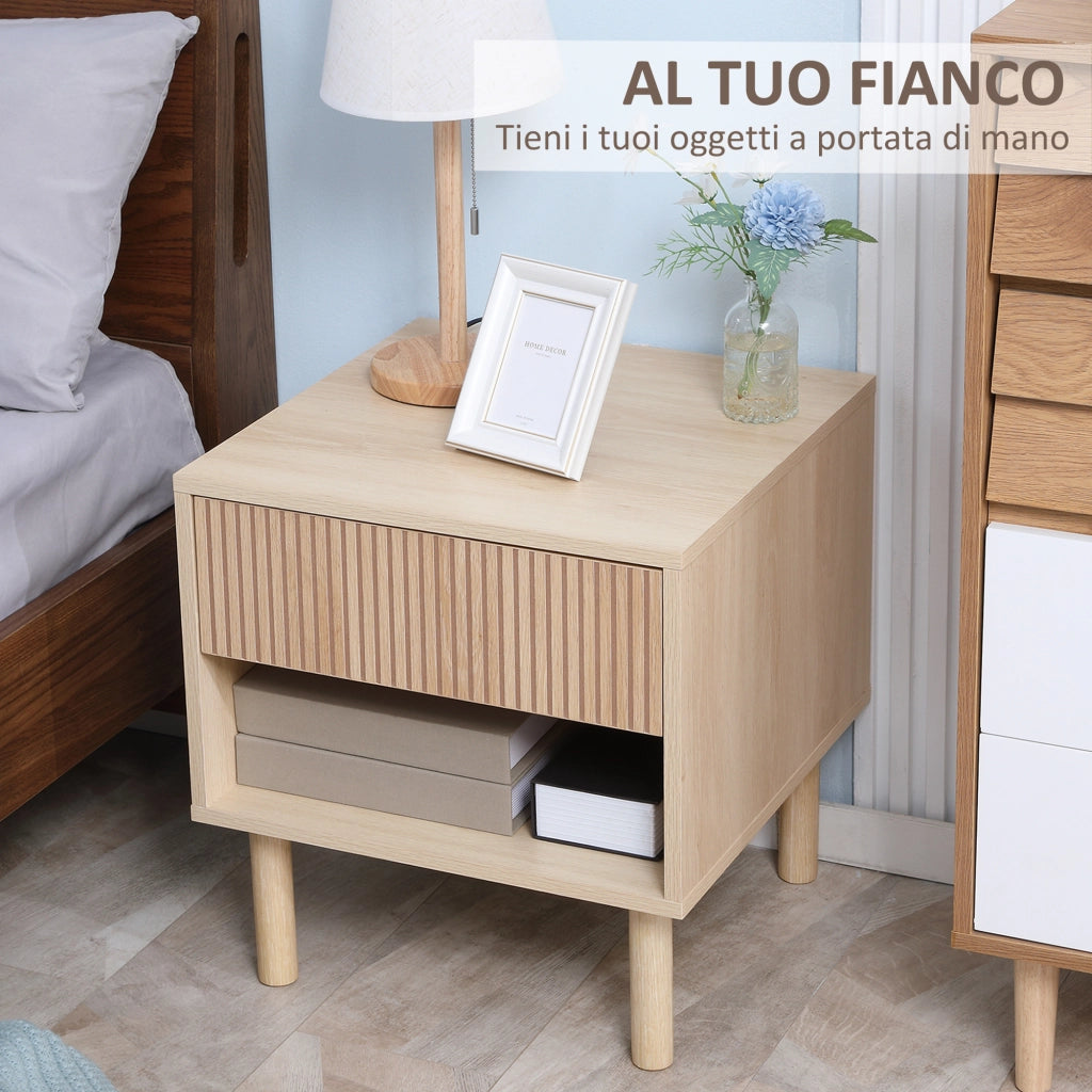 Tavolino Moderno con Cassetto e Ripiano Aperto ¨C zephmum ¨C Legno Truciolato 47x47x50 cm