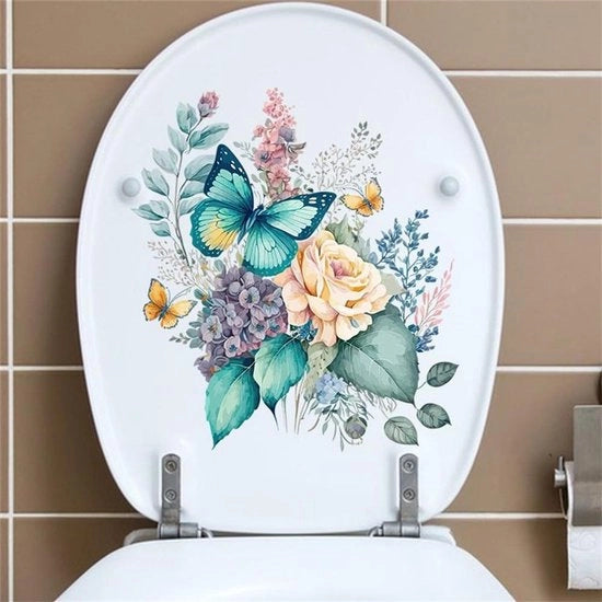 Sticker WC autoadesivo con farfalla e fiori - Acqua resistente - Decorazioni per bagno - Sticker per WC - Decorazioni per coperchio di WC con tema farfalla e fiori 

Modello: Allecto plus