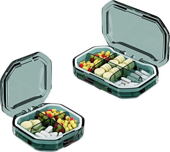 Pillen Dispenser Acqua-Resistente e Idro-Resistente - Compatta e Portatile - Ideale per Viaggi - Verde
