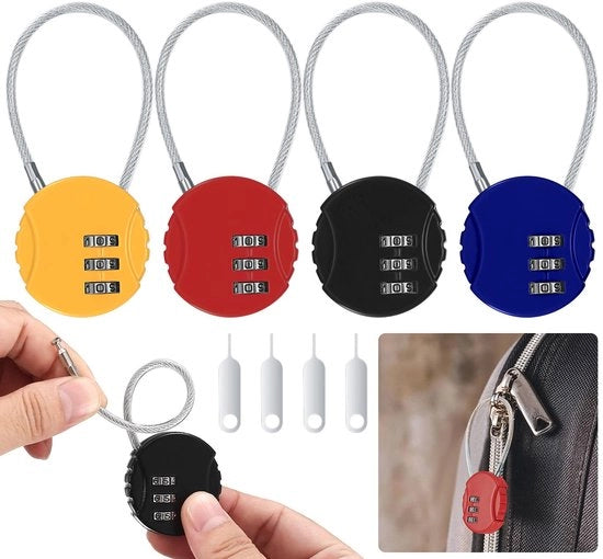 Pacchetto di 4 combinazioni a chiave, combinazioni a 3 cifre, combinazioni a chiave per valigie, combinazioni a chiave, piccoli catenacci con combinazione, resettabile senza chiave per valigie, armadi, con 4 x encoder
