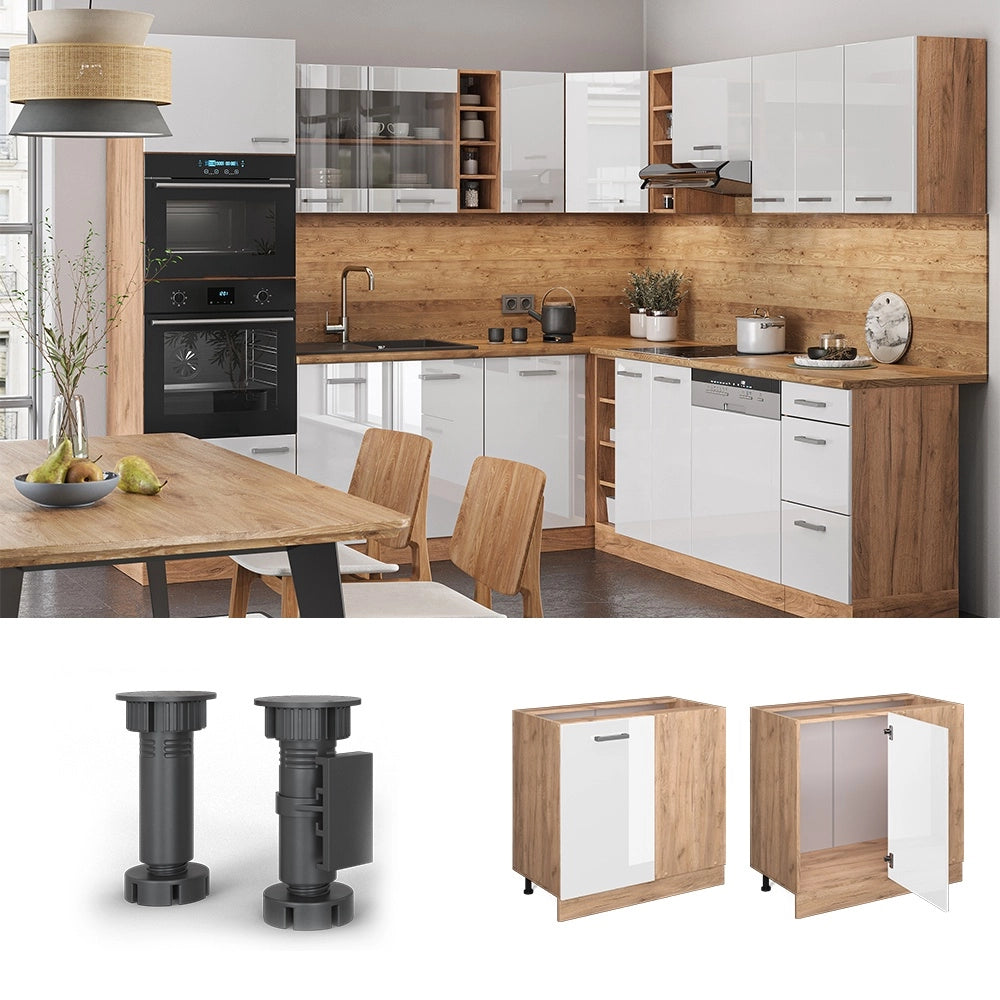 Mobile ad angolo cucina R-Line Bianco lucido/Rovere dorato 86 cm senza piano di lavoro Vicco