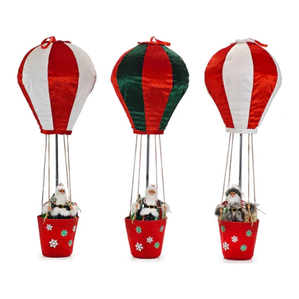 Trade Shop - Decorazione Natalizia Design A Mongolfiera Con Babbo Natale H80 Cm Per Casa Vetrina -