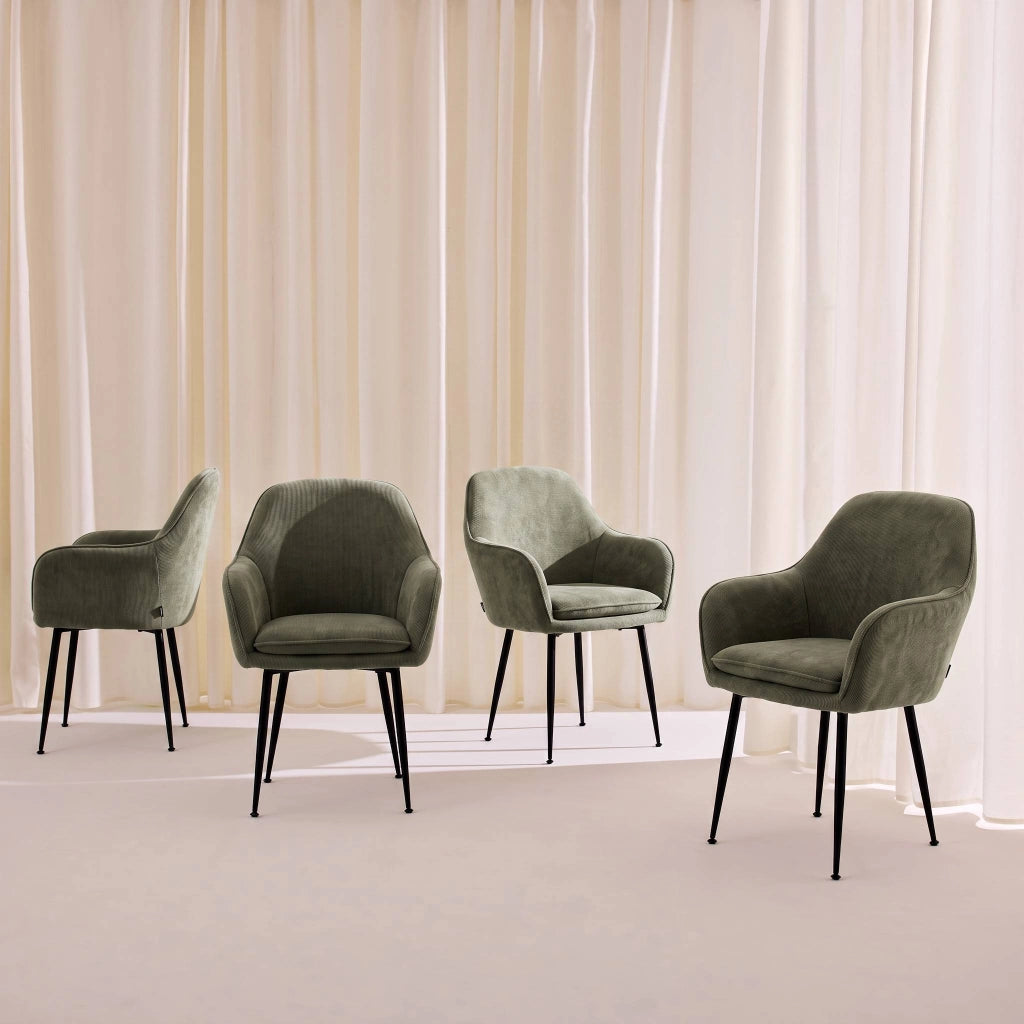 Set 4 poltrone in velluto a coste con gambe in metallo, cachi scuro
