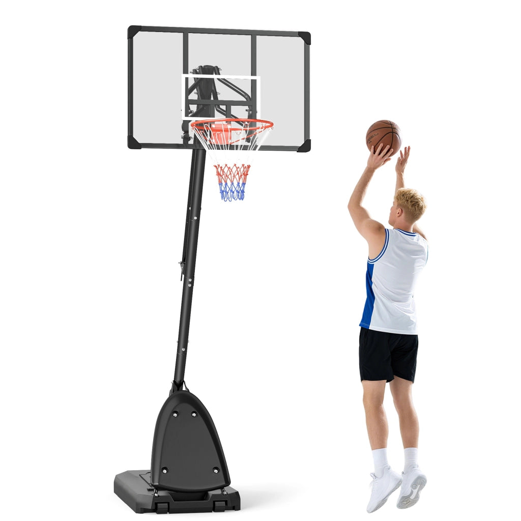 Canestro Basket in Acciaio. Regolabile in Altezza e portatile con Tabellone e Ruote. 107x70cm. Nero e rosso