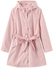 Giubbotto da Transizione Leggero - Donna con Cappuccio - Anorak Impermeabile - Cinturino di Cintura - Borse Pratiche - Primavera/Autunno