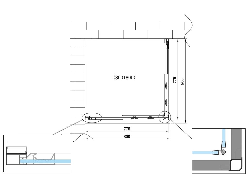 Box doccia 6 mm angolare quadrato profilo cromo reversibile H.190 80x80