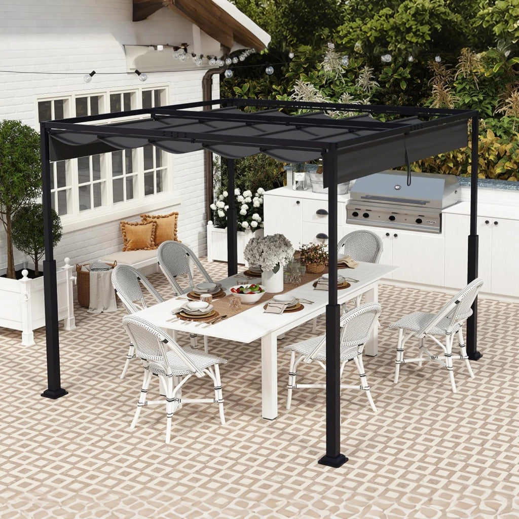 Pergola 3x3m, baldacchino impermeabile, stabile invernale, gazebo con ombreggiatura regolabile, protezione solare per giardino, terrazza e balcone, nero