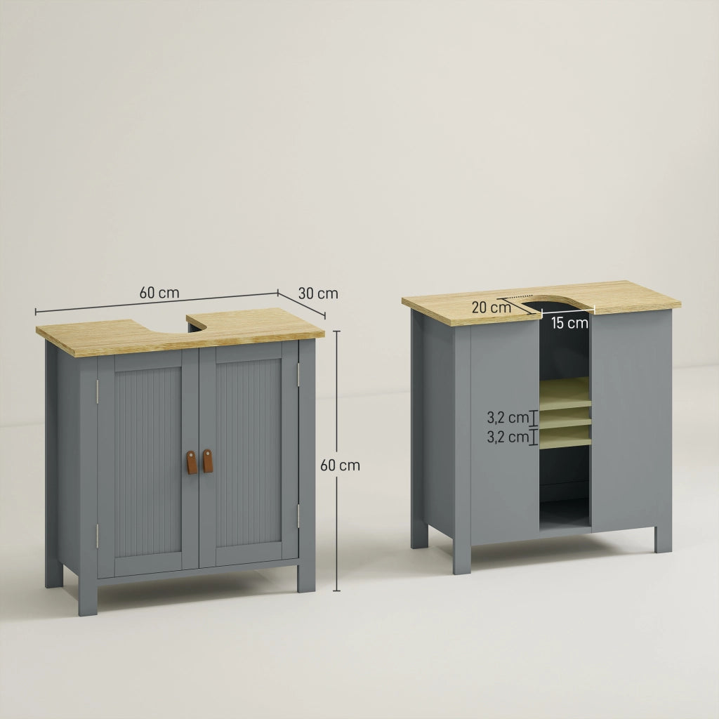 Mobiletto sottolavabo 2 ante ripiano regolabile grigio ¨C zephmum ¨C 60x30x60 cm