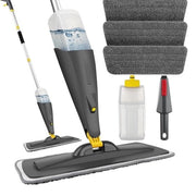 Sistema di pulizia per pavimenti - Funzione spruzzo - Asciugamano per pavimenti multifunzione - Microfibra - Cappuccio 2 in 1 - Grigio + Giallo - 550 ml