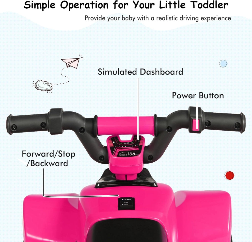 Auto elettrica per bambini, Quad elettrico per bambini ATV 6V, camminata anteriore/posteriore, sedile ergonomico, ruote antiscivolo, caricatore incluso, carico 30 kg, per ragazzi e ragazze 3