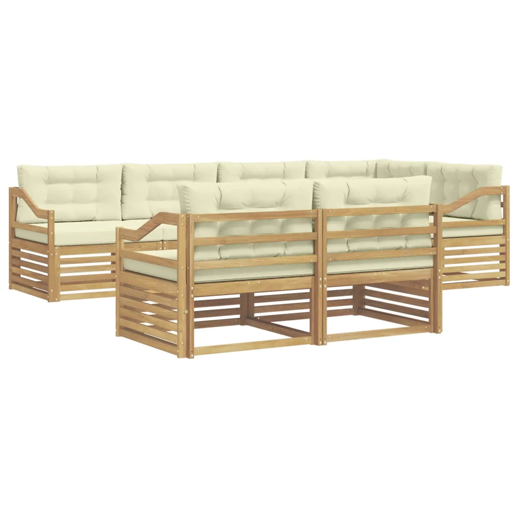 Set di divani da esterno 7 pcs Bianco e Crema Poliestere
