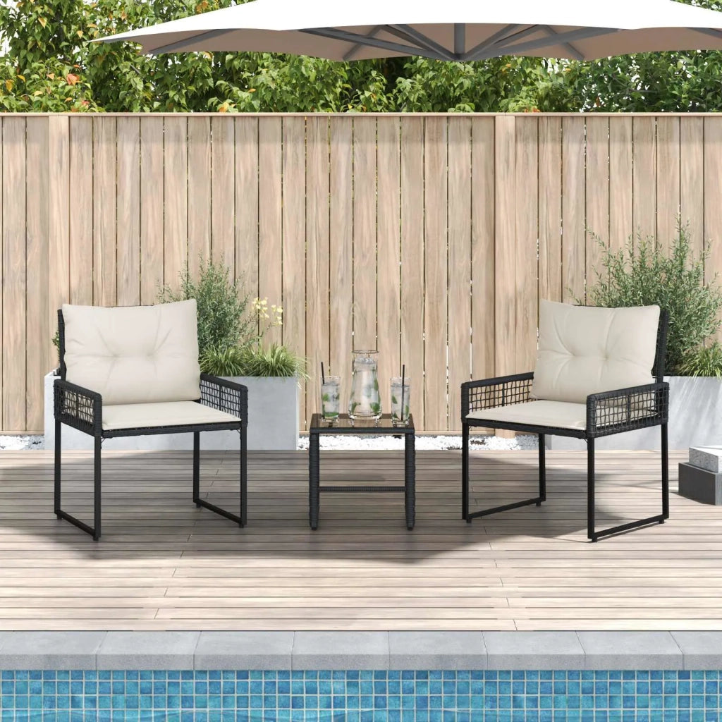 Set di Mobili da Esterno con cuscino 3 pcs Nero e Bianco
