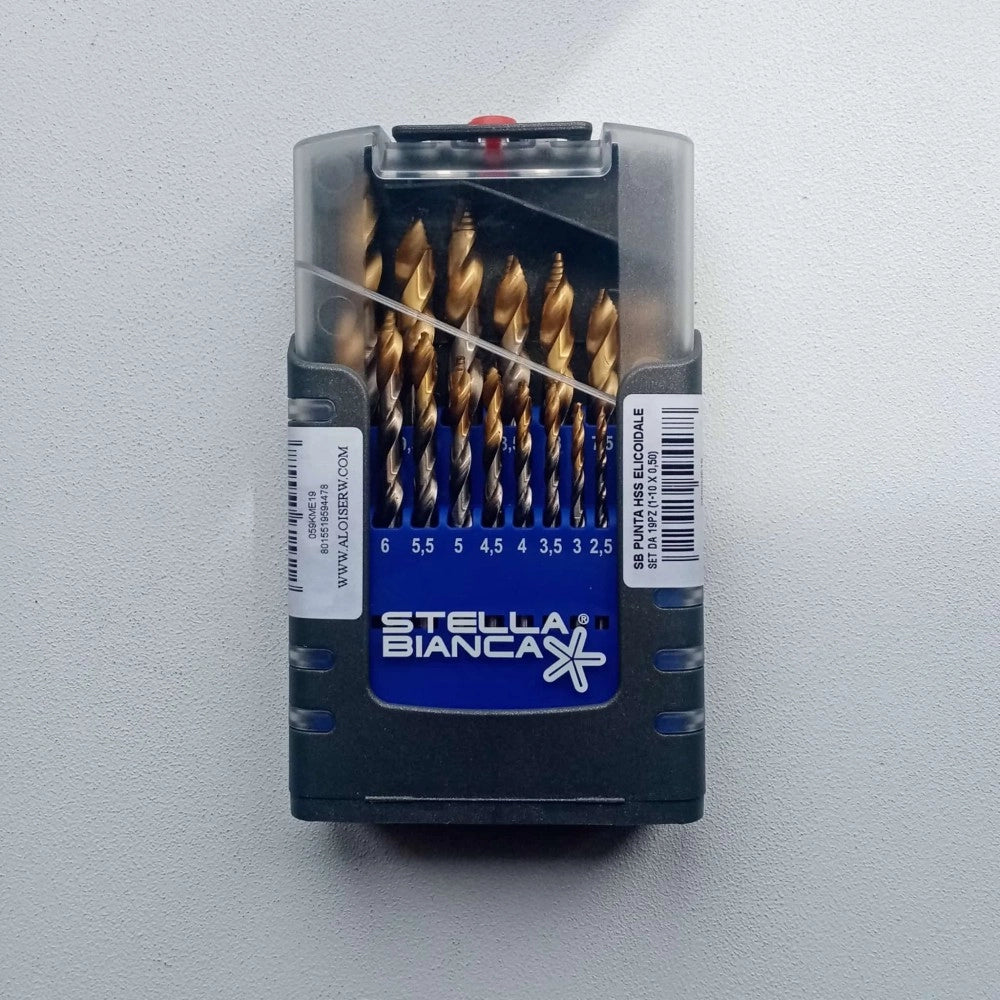 Stella bianca set 19 punte elicoidali hss cobalto 8% din 338 con imbocco a gradini