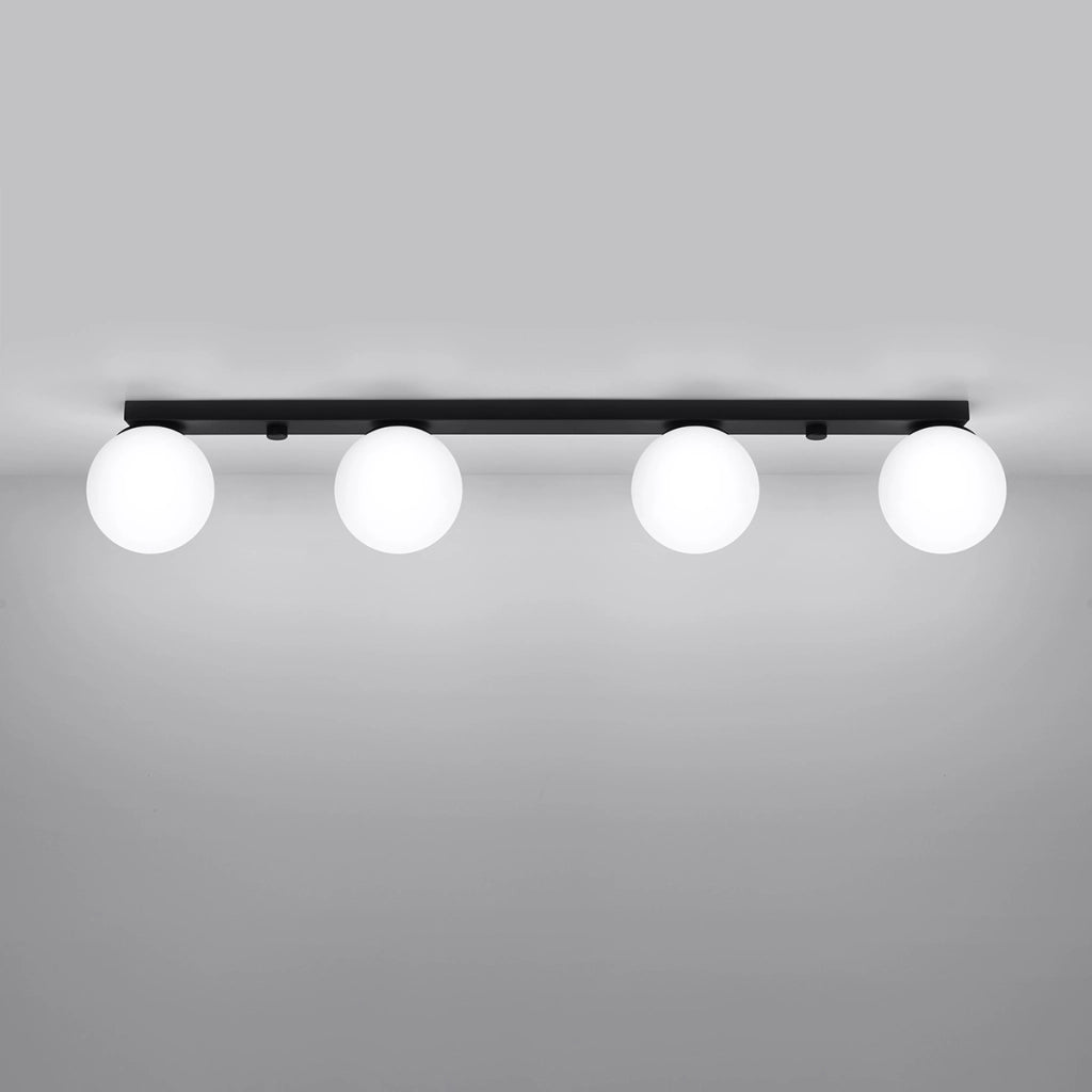 Lampada da soffitto YOLI French Sky in acciaio nero e vetro, moderna a 4 luci