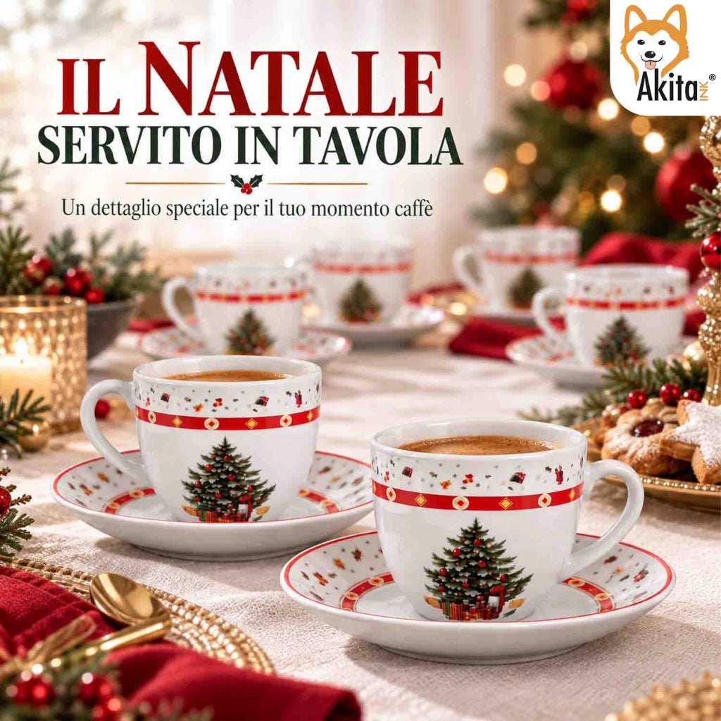 Akitaink 6 Tazzine da Caffe' Christmas Tree con Piattino 90 ml