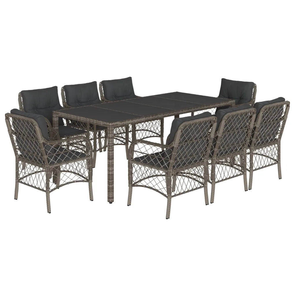 Set da Pranzo da Giardino 9 pz con Cuscini in Polyrattan Grigiocod mxl 90055