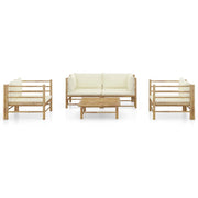 Set Divani da Giardino 5 pz con Cuscini Bianco Crema in Bambù 3058207