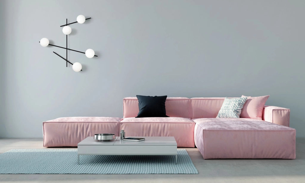 MIKADO LAMPADA DA PARETE O SOFFITTO 5 LUCE  IN METALLO NERO E VETRO SOFFIATO BIANCO D.14CM ATTACCO G9