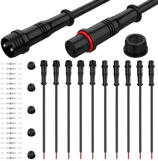 5 set di connettori LED a 2 poli acqua resistenti - morsetti maschili e femminili con cavo 02 mm² 24 AWG IP67 cavo di estensione 20 cm per auto camion barca interno