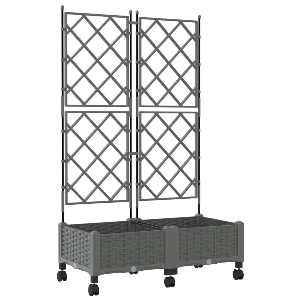 Vaso da giardino con grigliato e ruote 2 pz Grigio Chiaro PP 3422987