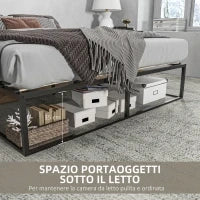 Struttura Letto con Doghe in Compensato e Contenitore inferiore, 190x160x35cm, Nero e color legno